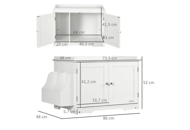 Kattenbak met magnetische deuren D31-065V01 de PawHut en Blanc – photo produit 3 sur 5