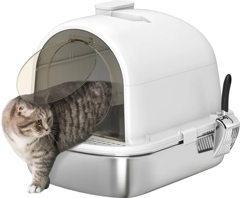 Kattenbak - Roestvrij Staal 201 - 52,4x41,3x39,9cm by PawHut in White – product photo