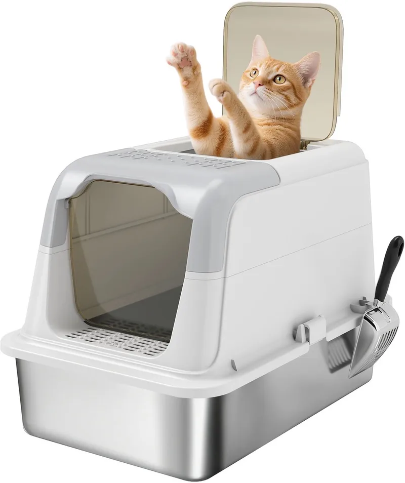 Kattenbak - Roestvrij Staal 201 - 60,4x40,4x41,8cm - Wit by PawHut – product photo