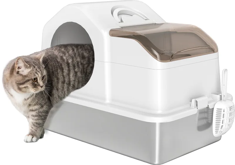 Kattenbak - Roestvrij Staal 201 - 60,5x40,5x45cm de PawHut en Blanc – photo produit