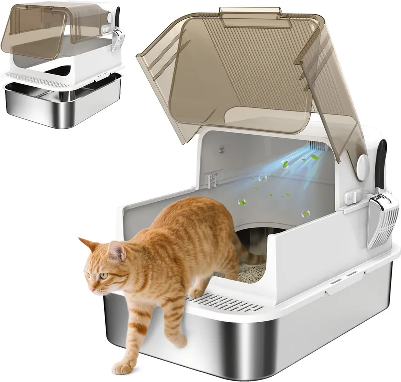 Kattenbak - Roestvrij Staal 201 - 70x50x46,5cm von PawHut in Weiß – Produktfoto