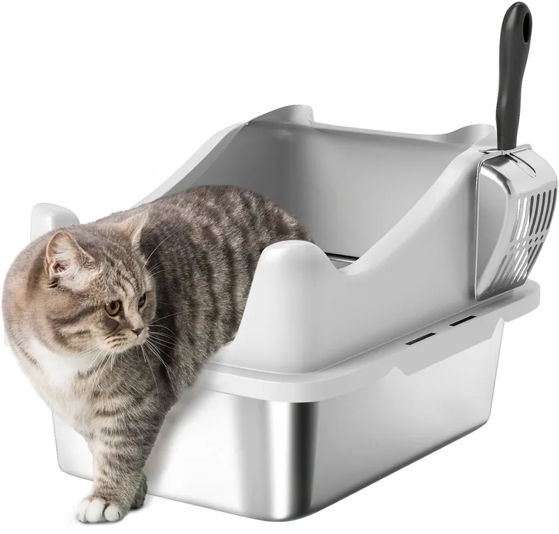 Kattenbak - Roestvrij Staal - 43,1 x 33,2 x 25,4 cm von PawHut in Grau – Produktfoto