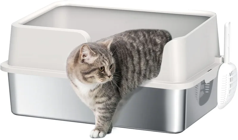 Kattenbak - Roestvrij Staal - 60x40x28cm - Lichtgrijs by PawHut – product photo