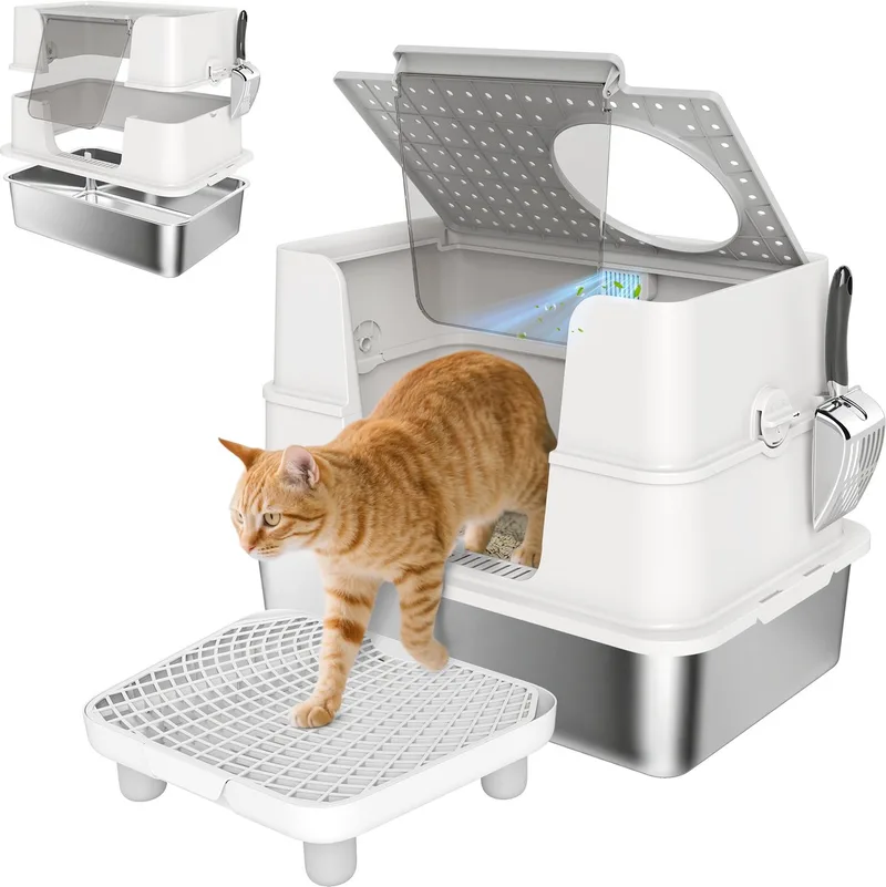 Kattenbak - Roestvrij staal, ABS - 60,2 x 40,2 x 44,5 cm by PawHut in Light grey – product photo