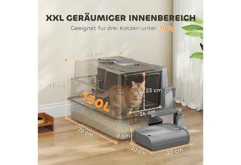 Kattenbak-Roestvrij staal, ABS-70L x 50B x 43H cm-Grijs de PawHut – photo produit 3 sur 5
