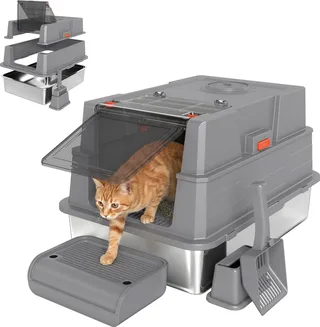 Kattenbak-Roestvrij staal, ABS-70L x 50B x 43H cm-Grijs de PawHut – photo produit 1 sur 5