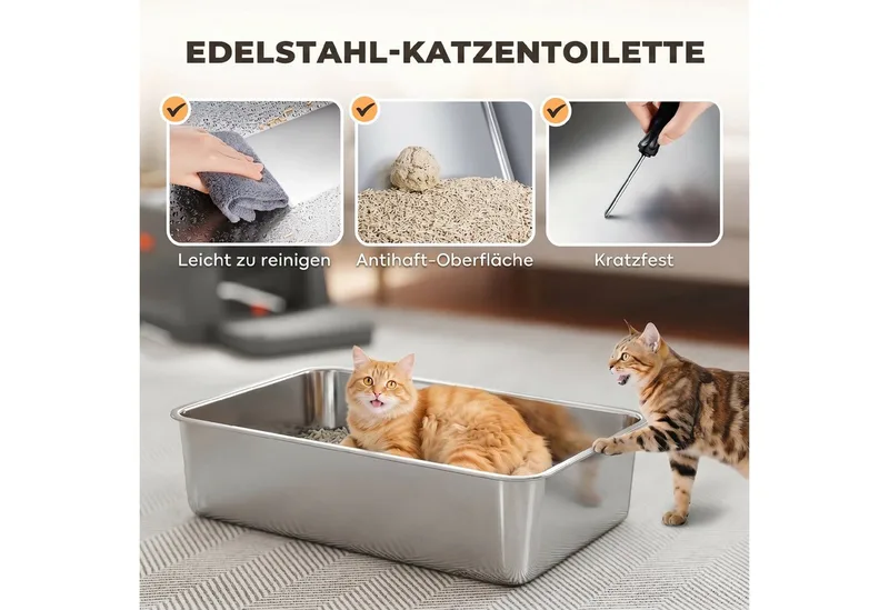 Kattenbak-Roestvrij staal, ABS-70L x 50B x 43H cm-Grijs de PawHut – photo produit 4 sur 5