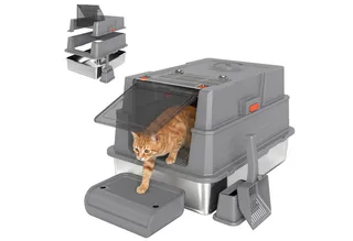 Kattenbak-Roestvrij staal, ABS-70L x 50B x 43H cm-Grijs de PawHut – photo produit 2 sur 5