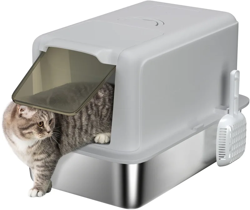 Kattenbak Roestvrij staal, Kunststof 40,5L x 60,5B x 41,5H cm Grijs by PawHut – product photo