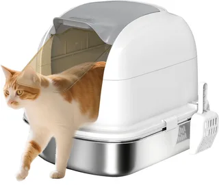 Kattenbak-Roestvrij staal, kunststof-52,4L x 41,3B x 42H cm-Wit by PawHut – product photo 1 of 5