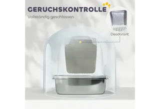 Kattenbak-Roestvrij staal, kunststof-52,4L x 41,3B x 42H cm-Wit by PawHut – product photo 5 of 5