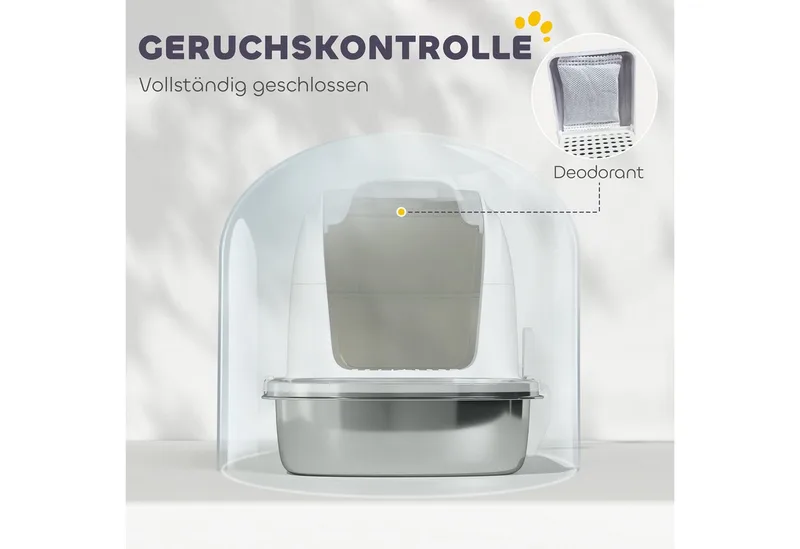 Kattenbak-Roestvrij staal, kunststof-52,4L x 41,3B x 42H cm-Wit by PawHut – product photo 5 of 5