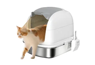 Kattenbak-Roestvrij staal, kunststof-52,4L x 41,3B x 42H cm-Wit by PawHut – product photo 2 of 5