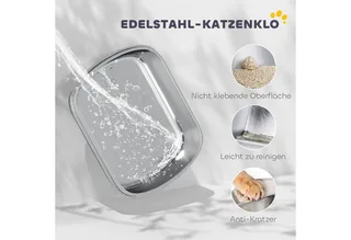 Kattenbak-Roestvrij staal, kunststof-52,4L x 41,3B x 42H cm-Wit by PawHut – product photo 4 of 5
