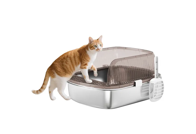 Kattenbak-Roestvrij staal, Kunststof-53L x 42B x 27H cm-Antracietgrijs by PawHut – product photo 2 of 5