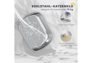 Kattenbak-Roestvrij staal, Kunststof-53L x 42B x 27H cm-Antracietgrijs by PawHut – product photo 4 of 5