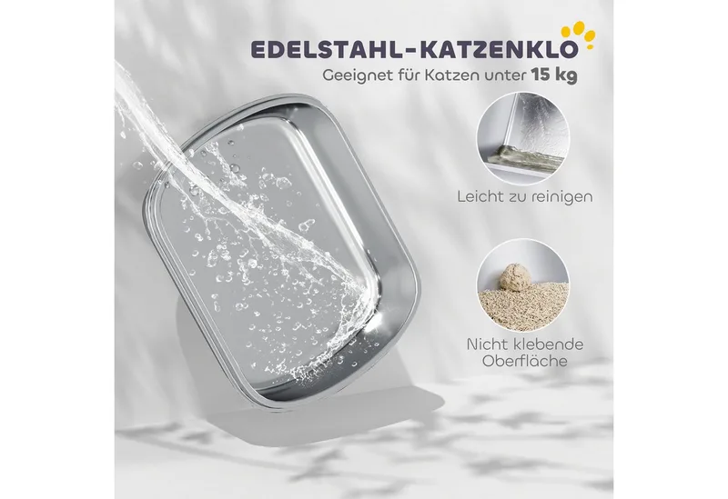 Kattenbak-Roestvrij staal, Kunststof-53L x 42B x 27H cm-Antracietgrijs by PawHut – product photo 4 of 5