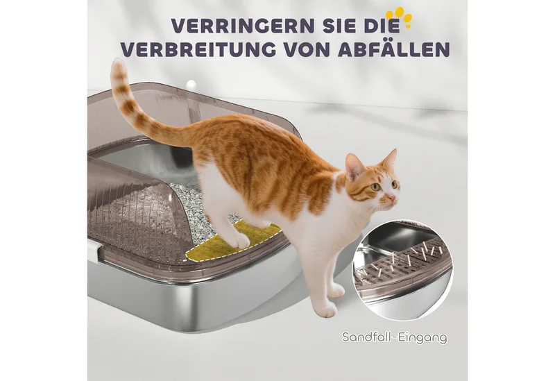Kattenbak-Roestvrij staal, Kunststof-53L x 42B x 27H cm-Antracietgrijs by PawHut – product photo 5 of 5
