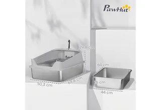 Kattenbak-Roestvrij staal, Kunststof-69,8L x 50,3B x 29,8H cm-Grijs von PawHut – Produktfoto 3 von 5