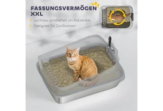 Kattenbak-Roestvrij staal, Kunststof-69,8L x 50,3B x 29,8H cm-Grijs von PawHut – Produktfoto 5 von 5
