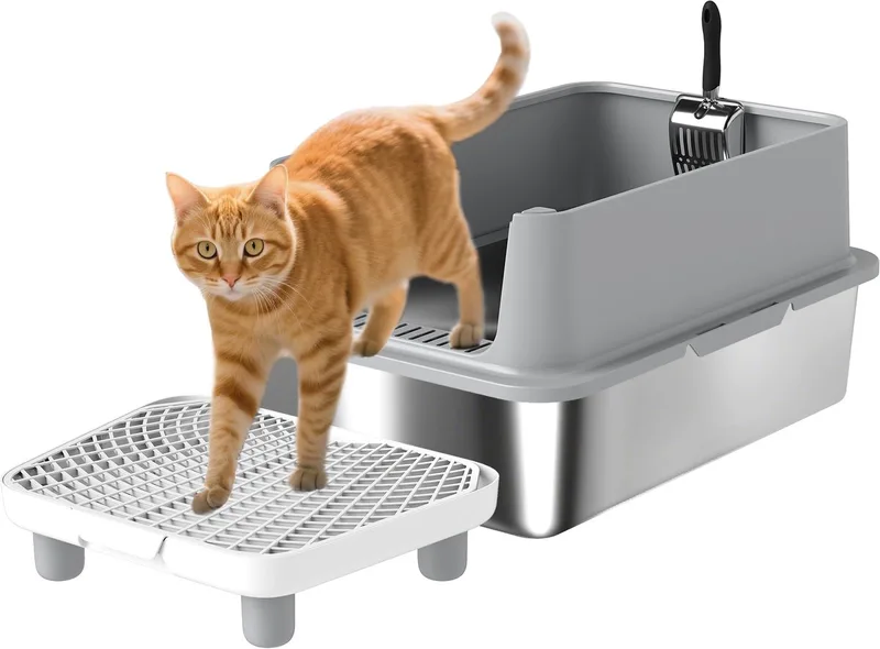 Kattenbak - Roestvrij staal, PP - 60,2 x 40,2 x 29,6 cm by PawHut in Grey – product photo