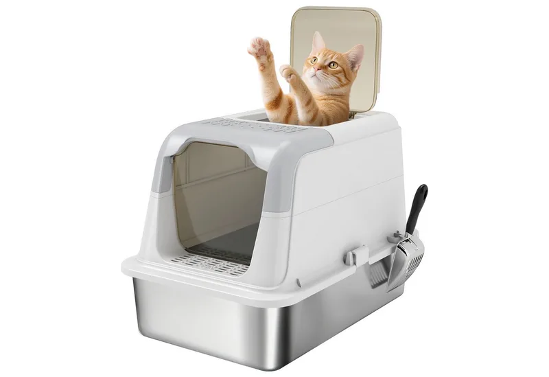 Kattenbak van PawHut Roestvrij staal, kunststof 60,4L x 40,4B x 41,8H cm Wit von PawHut – Produktfoto 2 von 5