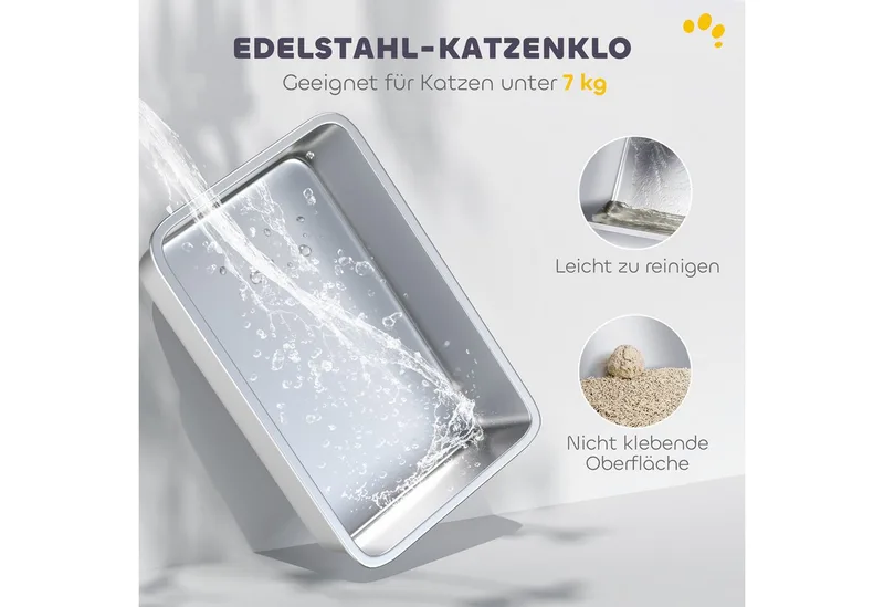 Kattenbak van PawHut Roestvrij staal, kunststof 60,4L x 40,4B x 41,8H cm Wit von PawHut – Produktfoto 4 von 5