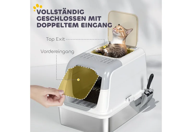 Kattenbak van PawHut Roestvrij staal, kunststof 60,4L x 40,4B x 41,8H cm Wit von PawHut – Produktfoto 5 von 5