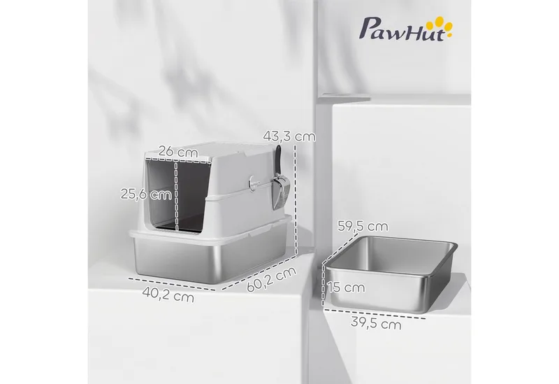 Kattenbak van PawHut Roestvrij staal, plastic 60,2L x 40,2B x 43,3H cm Lichtgrijs de PawHut – photo produit 3 sur 5