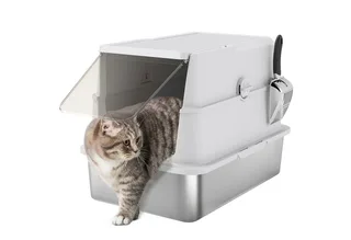 Kattenbak van PawHut Roestvrij staal, plastic 60,2L x 40,2B x 43,3H cm Lichtgrijs de PawHut – photo produit 2 sur 5