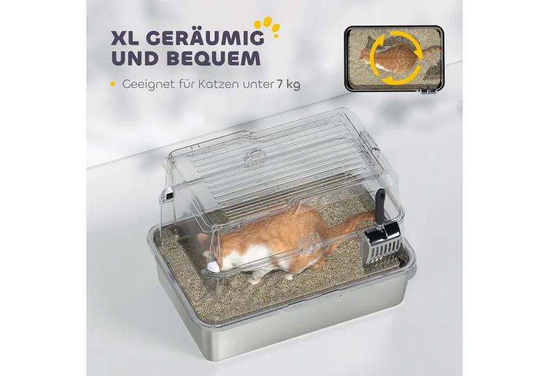 Kattenbak van PawHut Roestvrij staal, plastic 60,2L x 40,2B x 43,3H cm Lichtgrijs de PawHut – photo produit 5 sur 5