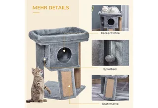 kattenboom met jute krabmat zitstok hangbal krabplank kattenmeubel met deurgat meubel voor huisdieren MDF pluche jute lichtgrijs 40 x 40 x 57 cm by PawHut in Grey – product photo 5 of 5