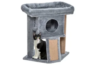 kattenboom met jute krabmat zitstok hangbal krabplank kattenmeubel met deurgat meubel voor huisdieren MDF pluche jute lichtgrijs 40 x 40 x 57 cm by PawHut in Grey – product photo 2 of 5
