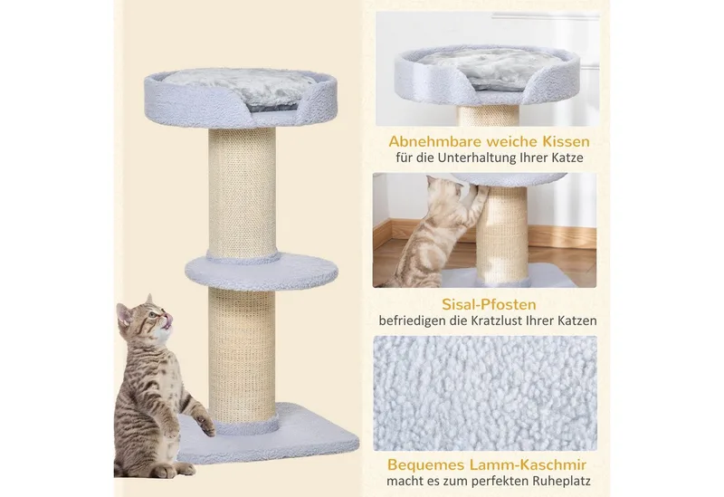 Kattenboom speelboom krabpaal met platform sisal pluche D30-269 de PawHut en Gris clair – photo produit 5 sur 5