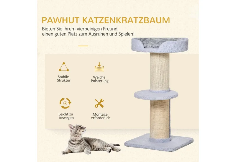 Kattenboom speelboom krabpaal met platform sisal pluche D30-269 de PawHut en Gris clair – photo produit 4 sur 5