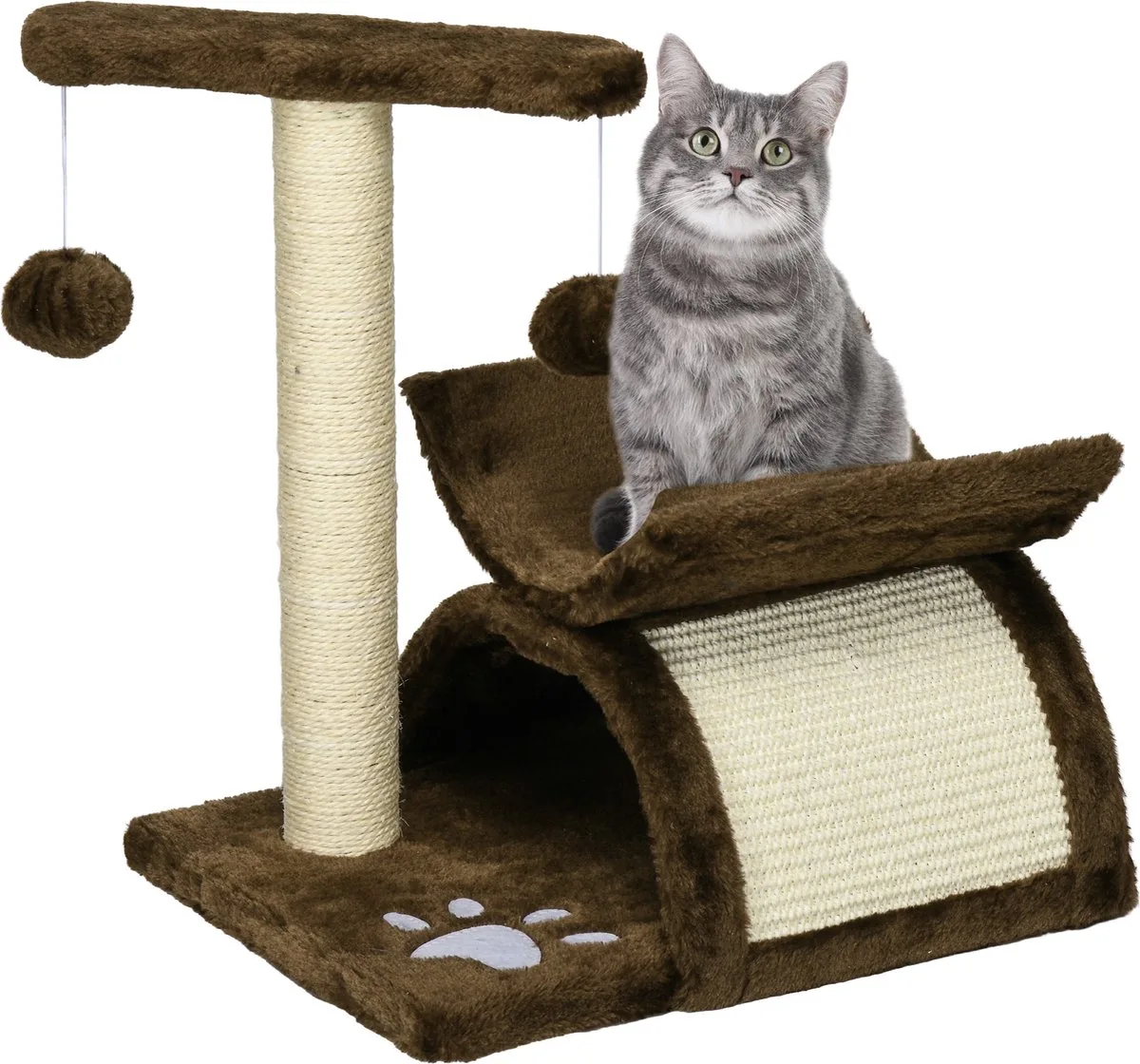 Kattenboom speelboom met bal kattenkrabpaal krabboom katten D30-189-1 von PawHut in Braun – Produktfoto
