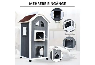 Kattenhuis - bitumen dak - weerbestendigheid - 2 verdiepingen de PawHut en Gris – photo produit 5 sur 5