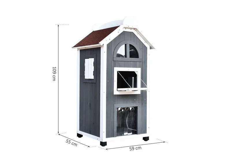 Kattenhuis - bitumen dak - weerbestendigheid - 2 verdiepingen de PawHut en Gris – photo produit 4 sur 5