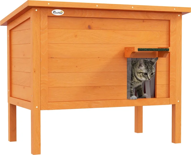 Kattenhuis geisoleerd voor buiten - Kattenhuis voor de tuin - Kattenhok - Katten iglo - Hout - Oranje de PawHut en Orange – photo produit