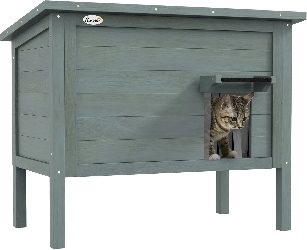 Kattenhuis geisoleerd voor buiten - Kattenhuis voor de tuin - Kattenhok - Katten iglo - Hout - Donkergrijs van PawHut in Donkergrijs – productfoto