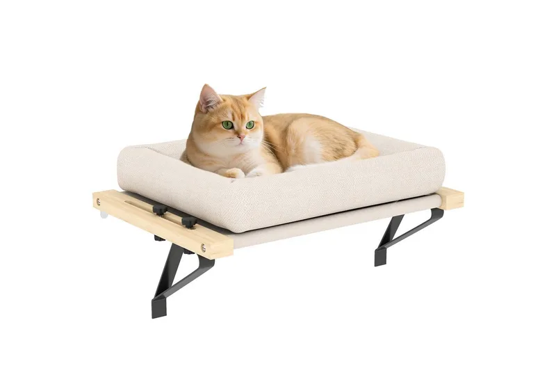 Kattenhuis Grenenhout, Polyester 50L x 36B x 24H cm Roomwit by PawHut in Crèmewit – product photo 2 of 5