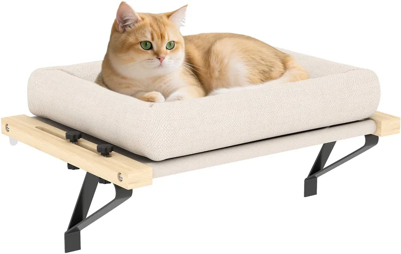 Kattenhuis Grenenhout, Polyester 50L x 36B x 24H cm Roomwit by PawHut in Crèmewit – product photo 1 of 5