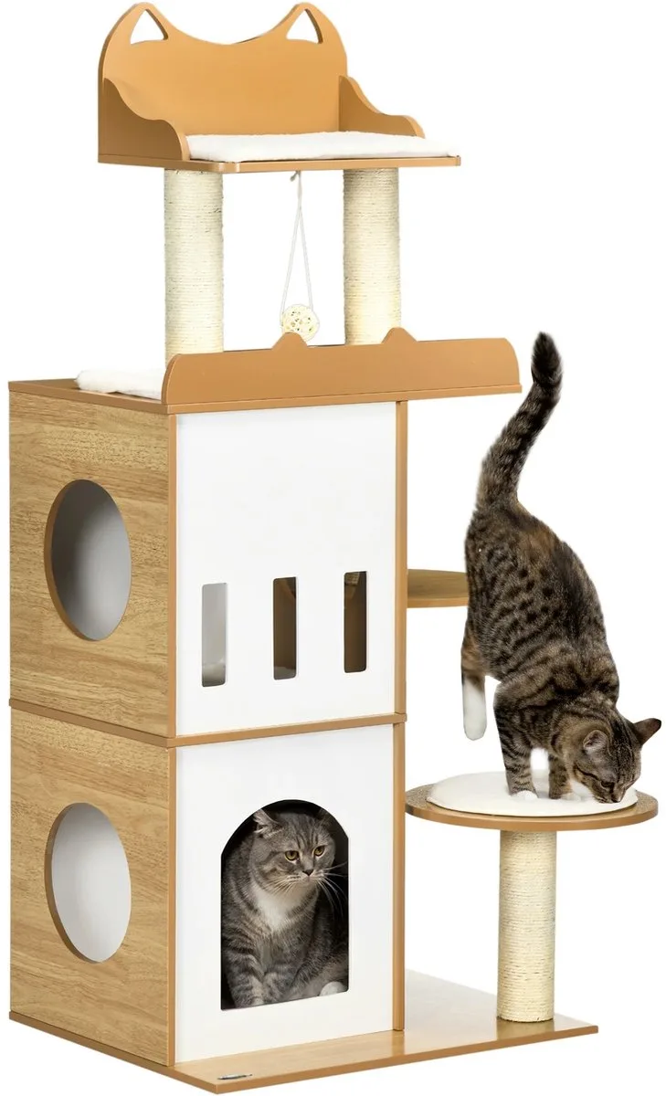 Kattenhuis - Kattenhuis Binnen - Kattenmeubel - Krabpaal - Krab Paal - Kattenhok - Kattenmand - Kattenhuisje - Katten Huisje - Katten Huis - Katten - Kat - Kattenspeelgoed - Katje - Speelgoed - Huisdieren - Huisdier - Kitten von PawHut in Hout – Produktfoto