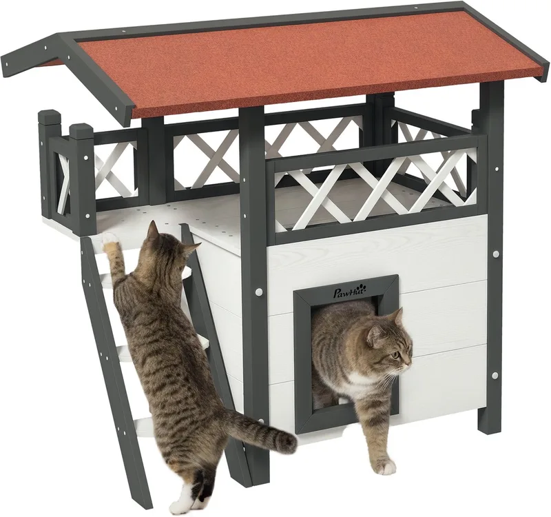 Kattenhuis - Massief hout - 77x50x73cm - Wit von PawHut – Produktfoto