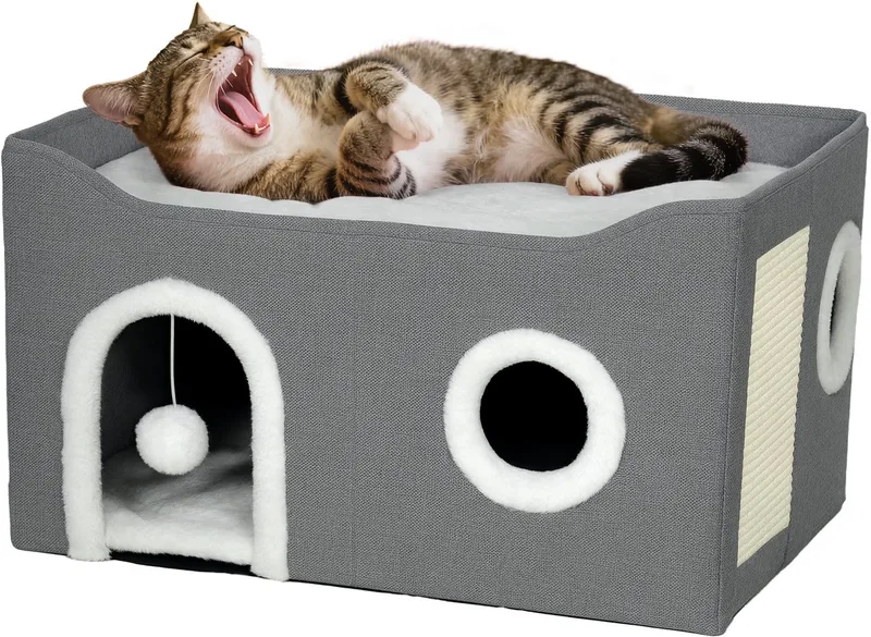 Kattenhuis - MDF, sisal - 60x40x34 cm de PawHut en Gris – photo produit