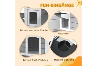 kattenhuis - met 2 verdiepingen - asfaltdak - hout by PawHut in Grey – product photo 5 of 5