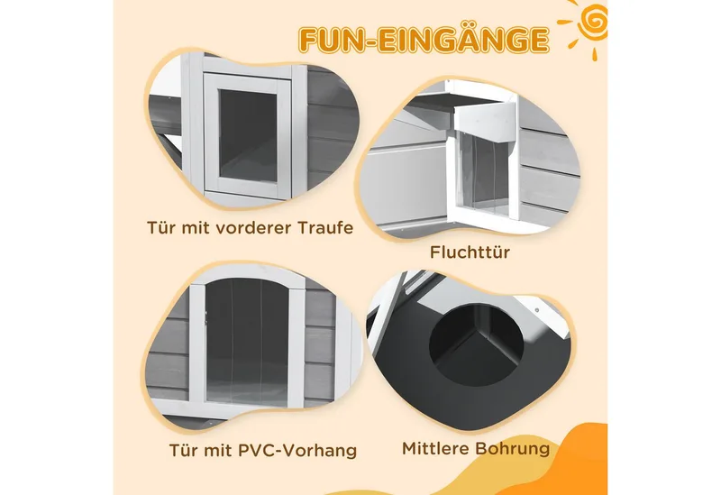 kattenhuis - met 2 verdiepingen - asfaltdak - hout by PawHut in Grey – product photo 5 of 5