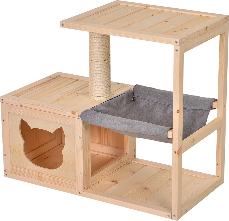 Kattenhuis - met hangmat - met sisalstam - milieuvriendelijk de PawHut en Natuurlijk – photo produit