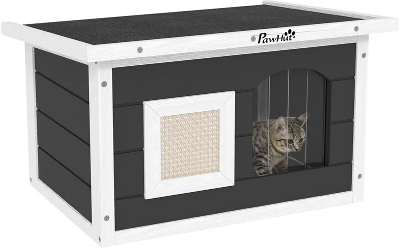 Kattenhuis - met krabmat - Deurklep - scharnierend dak by PawHut in Grey – product photo