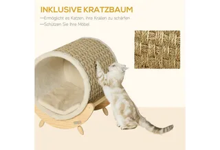 Kattenhuis met kussen D30-520V01 by PawHut in Khaki, Natural, Beige – product photo 4 of 5
